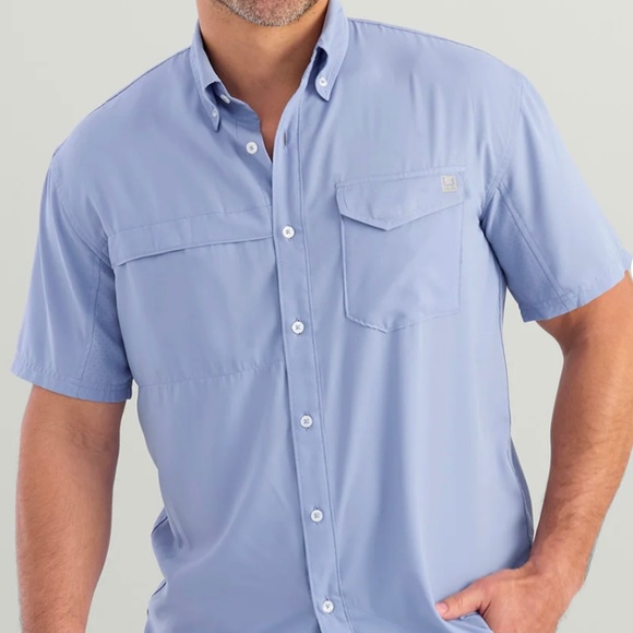 NWT Mens Huk Tide Break Point Short Sleeve Light Blue Size Large - Picture 8 of 9